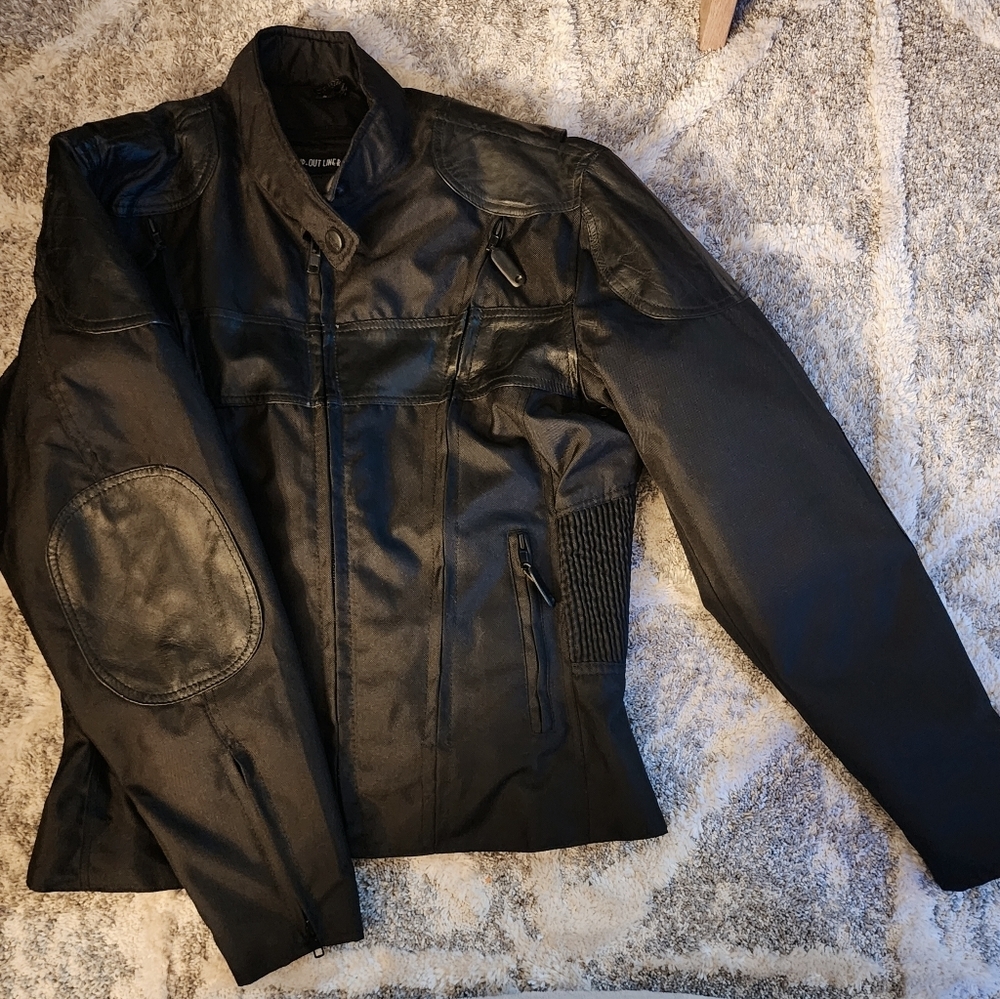 Nexgen Motorcycle Biker Jacket Black Leather & Nylon Men's Large L Fitted EUC